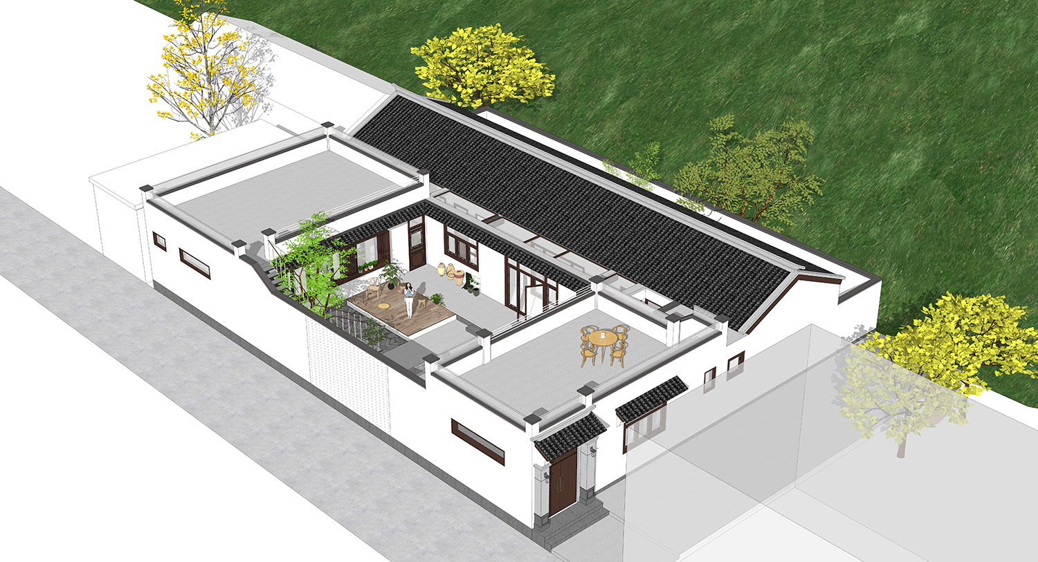 100平米小院设计,一百平院子效果图,100平米花园效果图_大山谷图库