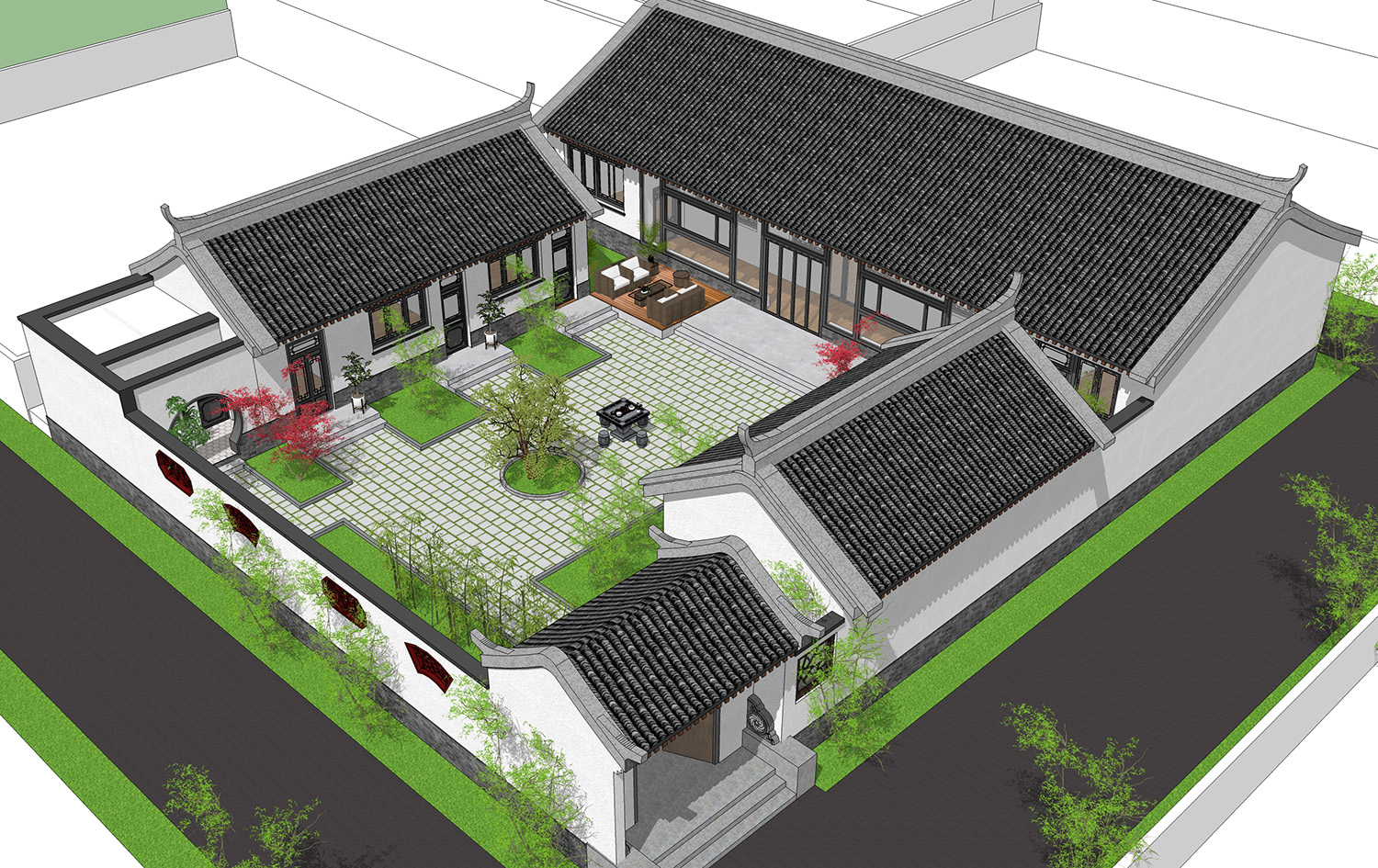 QH1015中式一层小户型现代新款简约简单农村二开间自建平房别墅设计图 - 青禾乡墅科技