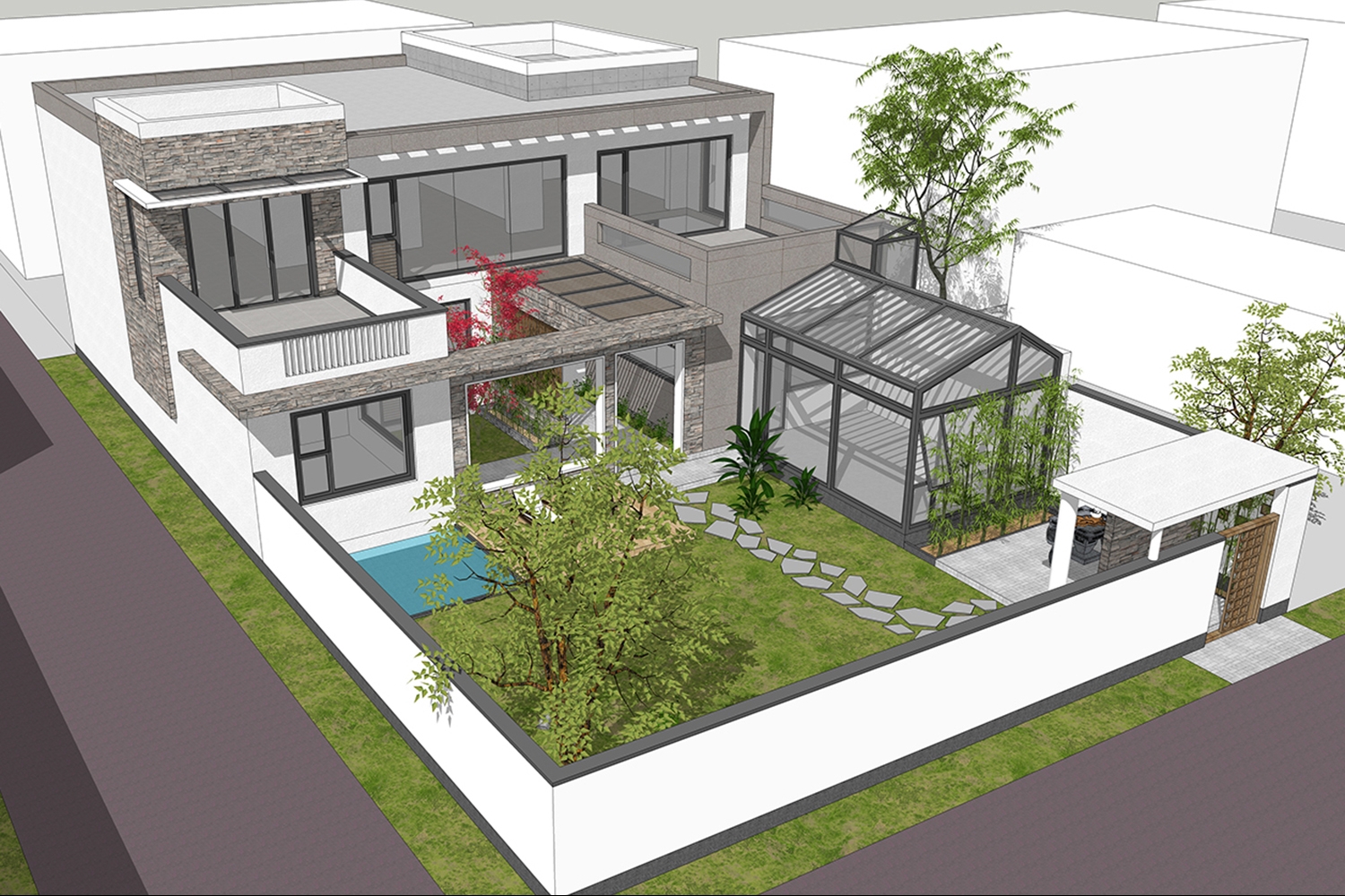 QH2031网红三间两层新中式农村宅基地自建房设计图二层小楼别墅设计图纸 - 青禾乡墅科技
