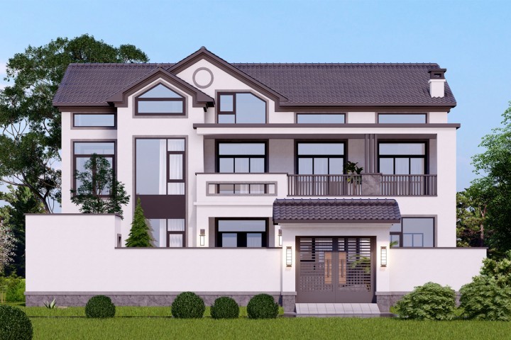 河南周口二層新中式自建別墅設計