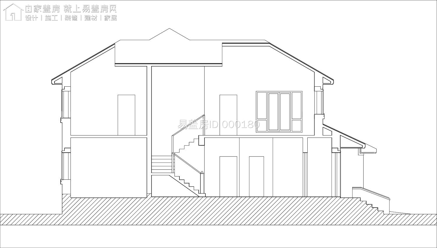 建房圖庫 湖南二層別墅設計項目 △剖面圖 △西立面圖