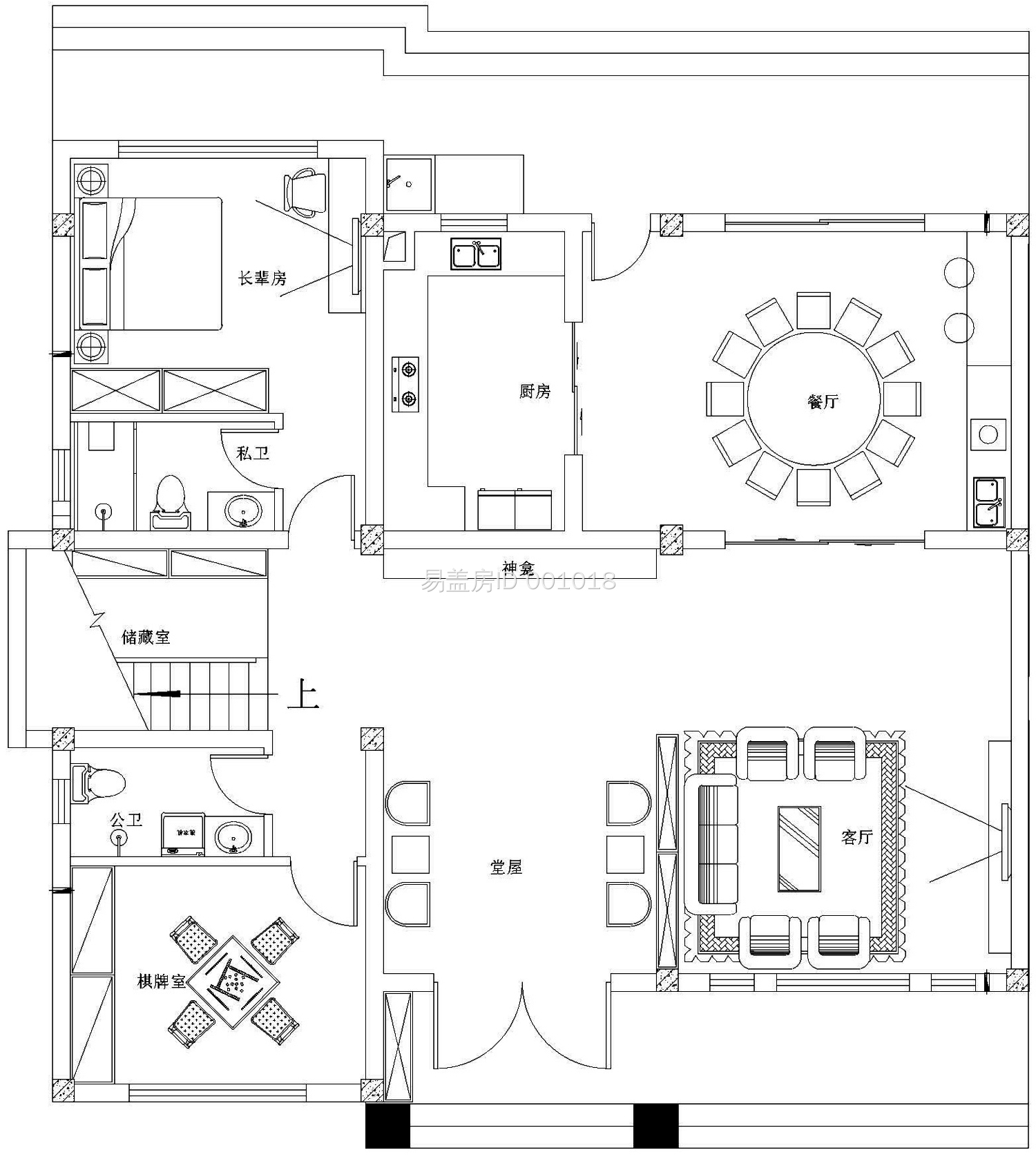 建房图库 湖南长沙李家新中式别墅平面概况: 3层 / 8室 3厅 6卫 1厨 1