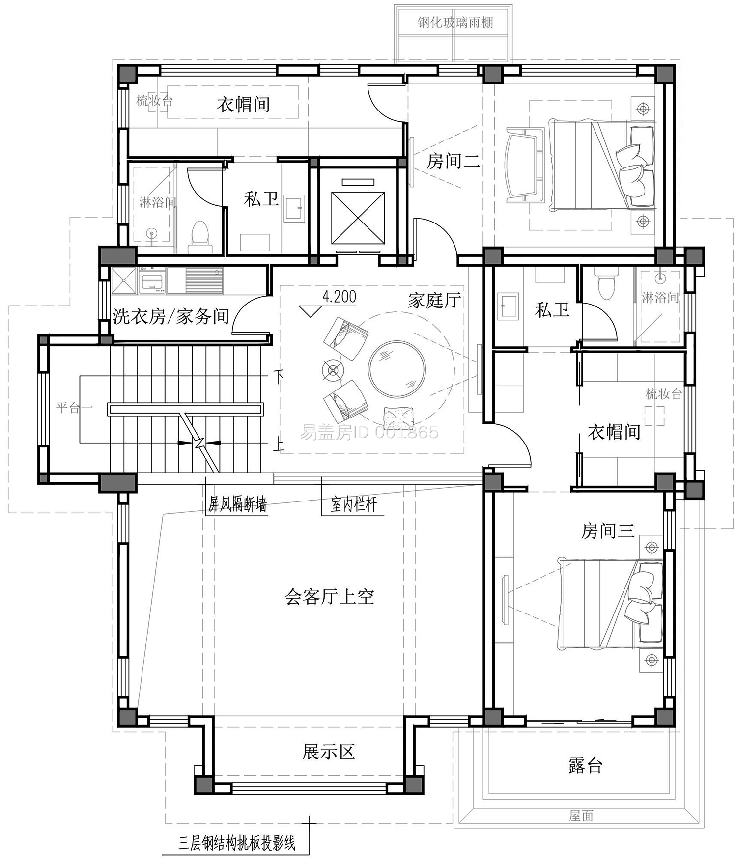 二层平面图(左侧为北)